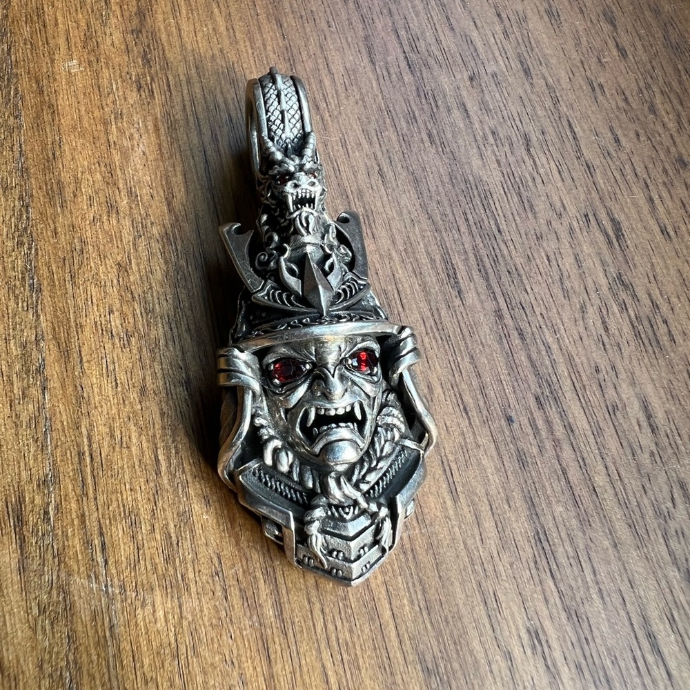 Men's Gothic Silver and Red Dragon Pendant